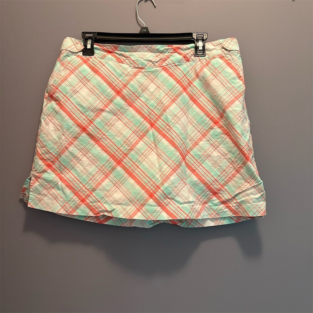Lady Hagen Skort Womens XL Plaid Green Orange White Golf Tennis Shorts